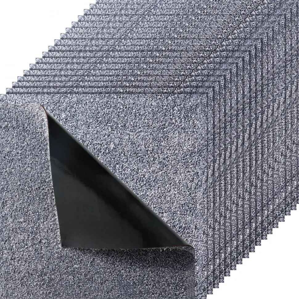 VEVOR Carpet Tiles 18x18 inch, 10 Pack Carpet Square Rug Detachable & Damage-free, Self Adhesive Home Floor Soft Plush Padded for 22.5sq.ft Coverage, Easy DIY for Living Room & Bedroom, Gray