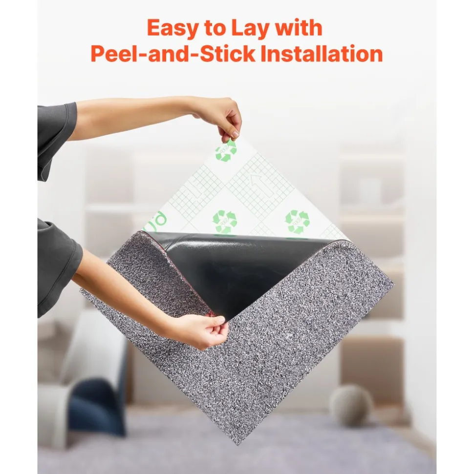 VEVOR Carpet Tiles 18x18 inch, 10 Pack Carpet Square Rug Detachable & Damage-free, Self Adhesive Home Floor Soft Plush Padded for 22.5sq.ft Coverage, Easy DIY for Living Room & Bedroom, Gray