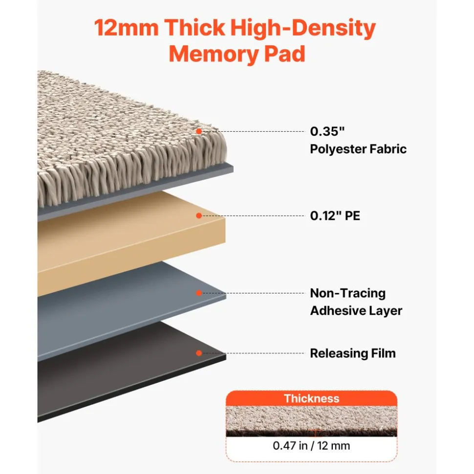 VEVOR Carpet Tiles 18x18 inch, 10 Pack Carpet Square Rug Detachable & Damage-free, Self Adhesive Home Floor Soft Plush Padded for 22.5sq.ft Coverage, Easy DIY for Living Room & Bedroom, Light Brown