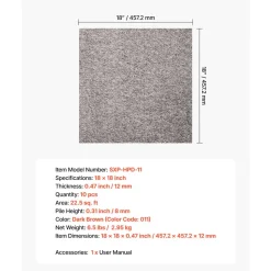 VEVOR Carpet Tiles 24x24 inch, 20 Pack Peel and Stick Carpet Square Rug, Self Adhesive Commercial Floor Soft Padded for Seamless Cover 80sq.ft², Easy DIY Replacement for Living Room Office,Dark Brown