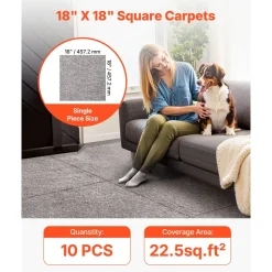 VEVOR Carpet Tiles 24x24 inch, 20 Pack Peel and Stick Carpet Square Rug, Self Adhesive Commercial Floor Soft Padded for Seamless Cover 80sq.ft², Easy DIY Replacement for Living Room Office,Dark Brown