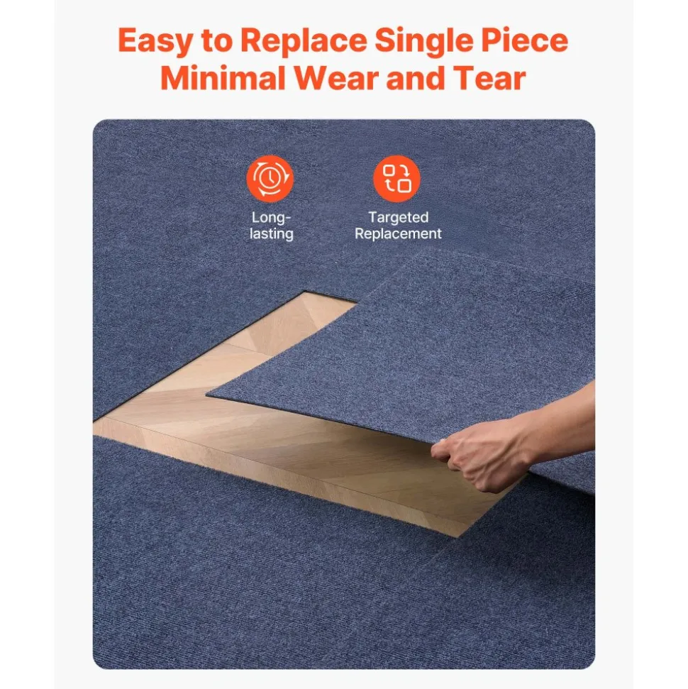 VEVOR Carpet Tiles 24x24 inch, 15 Pack Peel and Stick Carpet Square Rug, Self Adhesive Commercial Floor Soft Padded for Seamless Cover 60sq.ft², Easy DIY Replacement for Living Room Office,Gray