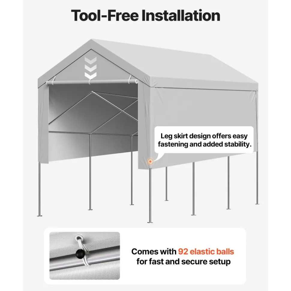 VEVOR Carport Replacement Canopy, 20 x 20 ft Potable Garage Tent Top Tarp with Sidewalls, UV-Resistant & Waterproof, Heavy Duty Car Shelter Tarp with Ball Buggees, Grey, Frame Not Included