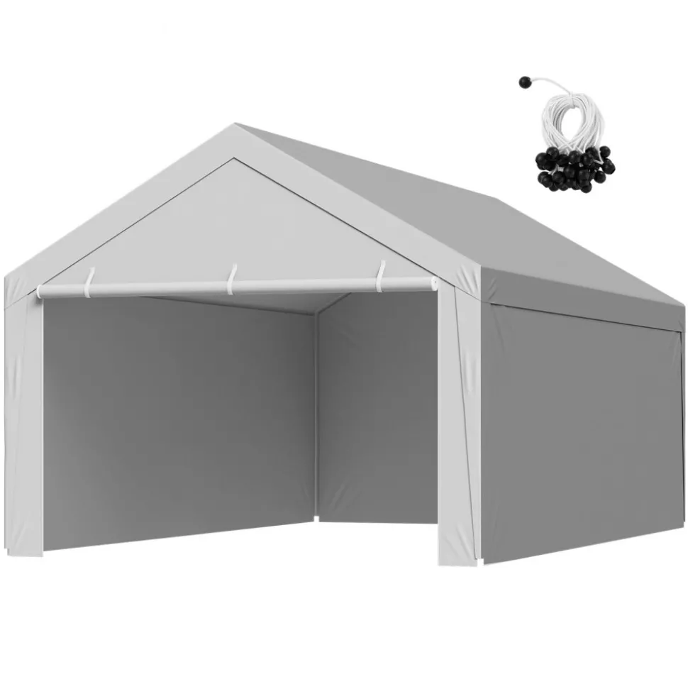 VEVOR Carport Replacement Canopy, 20 x 20 ft Potable Garage Tent Top Tarp with Sidewalls, UV-Resistant & Waterproof, Heavy Duty Car Shelter Tarp with Ball Buggees, Grey, Frame Not Included