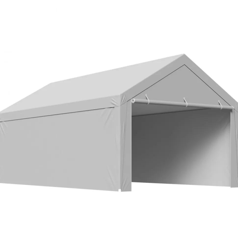 VEVOR Carport Replacement Canopy, 20 x 20 ft Potable Garage Tent Top Tarp with Sidewalls, UV-Resistant & Waterproof, Heavy Duty Car Shelter Tarp with Ball Buggees, Grey, Frame Not Included