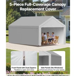 VEVOR Carport Replacement Canopy, 20 x 20 ft Potable Garage Tent Top Tarp with Sidewalls, UV-Resistant & Waterproof, Heavy Duty Car Shelter Tarp with Ball Buggees, Grey, Frame Not Included
