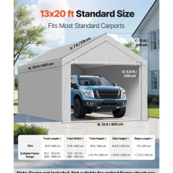 VEVOR Carport Replacement Canopy, 20 x 20 ft Potable Garage Tent Top Tarp with Sidewalls, UV-Resistant & Waterproof, Heavy Duty Car Shelter Tarp with Ball Buggees, Grey, Frame Not Included