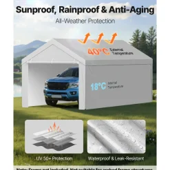 VEVOR Carport Replacement Canopy, 20 x 20 ft Potable Garage Tent Top Tarp with Sidewalls, UV-Resistant & Waterproof, Heavy Duty Car Shelter Tarp with Ball Buggees, Grey, Frame Not Included