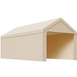 VEVOR Carport Replacement Canopy, 10 x 20 ft Potable Garage Tent Top Tarp with Sidewalls, UV-Resistant & Waterproof, Heavy Duty Car Shelter Tarp with Ball Buggees, Beige, Frame Not Included