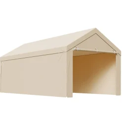 VEVOR Carport Replacement Canopy, 10 x 20 ft Potable Garage Tent Top Tarp with Sidewalls, UV-Resistant & Waterproof, Heavy Duty Car Shelter Tarp with Ball Buggees, Beige, Frame Not Included
