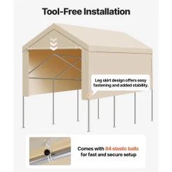 VEVOR Carport Replacement Canopy, 10 x 20 ft Potable Garage Tent Top Tarp with Sidewalls, UV-Resistant & Waterproof, Heavy Duty Car Shelter Tarp with Ball Buggees, Beige, Frame Not Included