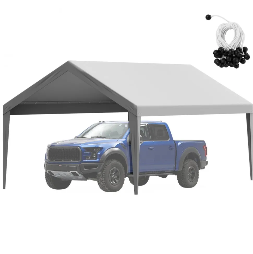 VEVOR Carport Replacement Canopy Cover 12 x 20 ft, Garage Top Tent Shelter Tarp Heavy-Duty Waterproof & UV Protected, Easy Installation with Ball Bungees,Grey (Only Top Cover, Frame Not Include)