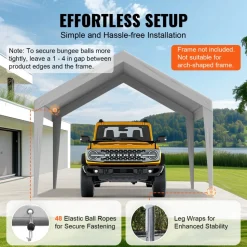 VEVOR Carport Replacement Canopy Cover 12 x 20 ft, Garage Top Tent Shelter Tarp Heavy-Duty Waterproof & UV Protected, Easy Installation with Ball Bungees,Grey (Only Top Cover, Frame Not Include)