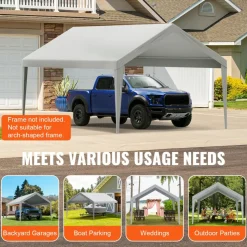 VEVOR Carport Replacement Canopy Cover 12 x 20 ft, Garage Top Tent Shelter Tarp Heavy-Duty Waterproof & UV Protected, Easy Installation with Ball Bungees,Grey (Only Top Cover, Frame Not Include)