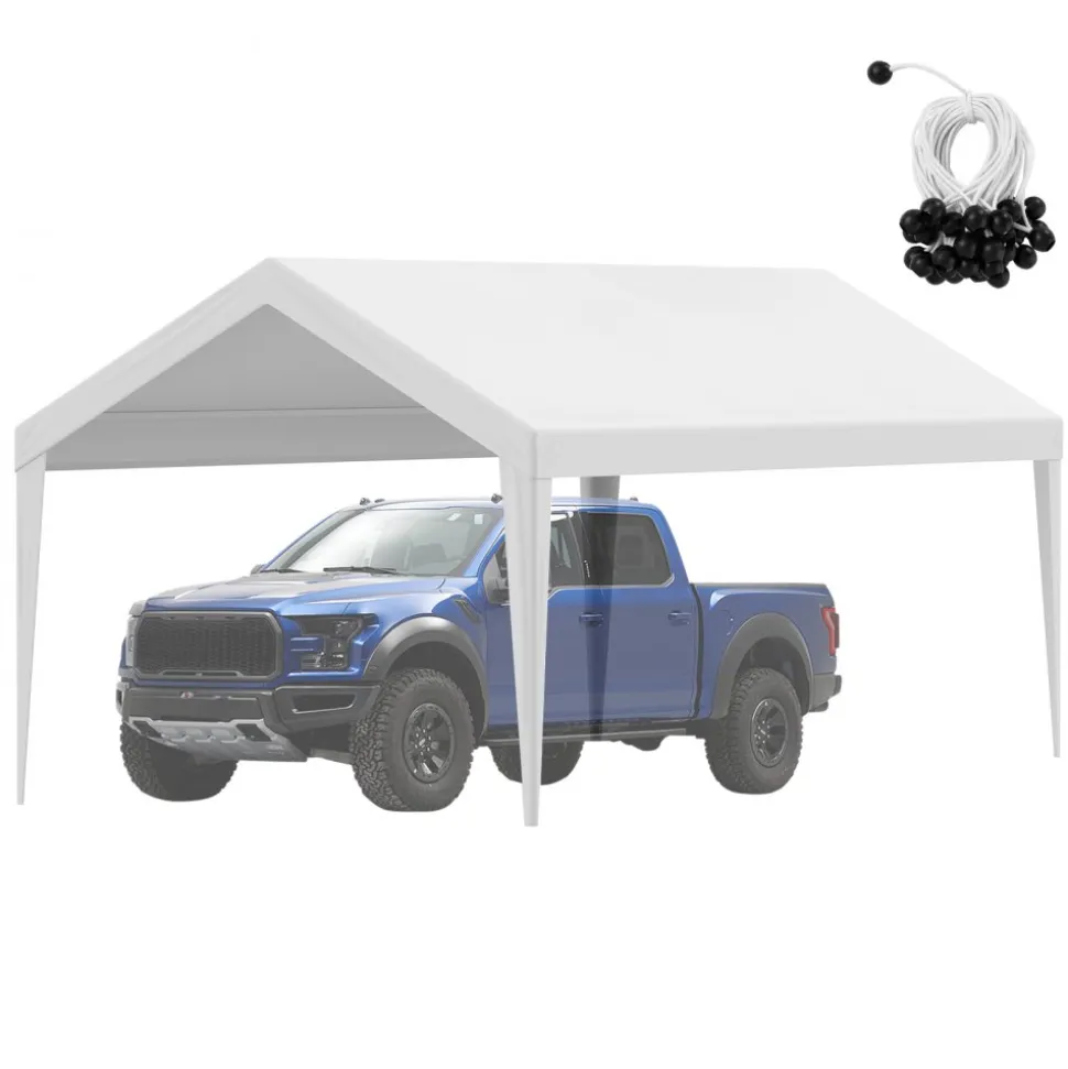 VEVOR Carport Replacement Canopy Cover 10 x 20 ft, Garage Top Tent Shelter Tarp Heavy-Duty Waterproof & UV Protected, Easy Installation with Ball Bungees,White (Only Top Cover, Frame Not Include)
