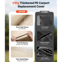 VEVOR Carport Replacement Canopy, 12 x 20 ft Potable Garage Tent Top Tarp, UV-Resistant & Waterproof Car Shelter Tarp, Heavy Duty Car Port Cover with Ball Buggees, Beige, Frame Not Included