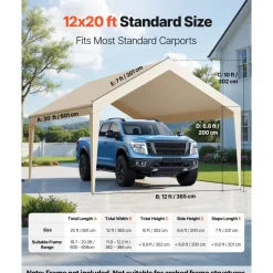 VEVOR Carport Replacement Canopy, 12 x 20 ft Potable Garage Tent Top Tarp, UV-Resistant & Waterproof Car Shelter Tarp, Heavy Duty Car Port Cover with Ball Buggees, Beige, Frame Not Included
