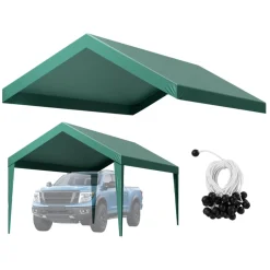 VEVOR Carport Replacement Canopy, 10 x 20 ft Potable Garage Tent Top Tarp, UV-Resistant & Waterproof Car Shelter Tarp, Heavy Duty Car Port Cover with Ball Buggees, Dark Green, Frame Not Included