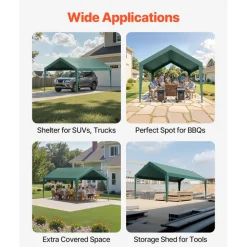 VEVOR Carport Replacement Canopy, 10 x 20 ft Potable Garage Tent Top Tarp, UV-Resistant & Waterproof Car Shelter Tarp, Heavy Duty Car Port Cover with Ball Buggees, Dark Green, Frame Not Included