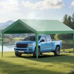 VEVOR Carport Replacement Canopy, 10 x 20 ft Potable Garage Tent Top Tarp, UV-Resistant & Waterproof Car Shelter Tarp, Heavy Duty Car Port Cover with Ball Buggees, Dark Green, Frame Not Included