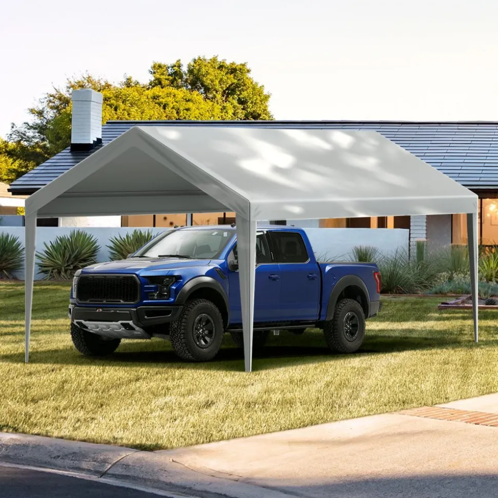 VEVOR Carport Replacement Canopy Cover 10 x 20 ft, Garage Top Tent Shelter Tarp Heavy-Duty Waterproof & UV Protected, Easy Installation with Ball Bungees,Grey (Only Top Cover, Frame Not Include)