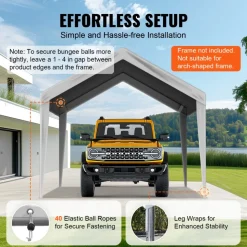 VEVOR Carport Replacement Canopy Cover 10 x 20 ft, Garage Top Tent Shelter Tarp Heavy-Duty Waterproof & UV Protected, Easy Installation with Ball Bungees,Grey (Only Top Cover, Frame Not Include)