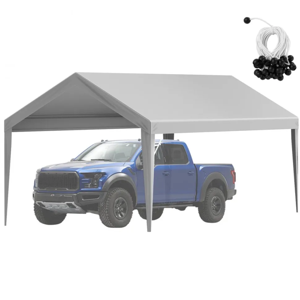 VEVOR Carport Replacement Canopy Cover 10 x 20 ft, Garage Top Tent Shelter Tarp Heavy-Duty Waterproof & UV Protected, Easy Installation with Ball Bungees,Grey (Only Top Cover, Frame Not Include)