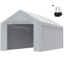 VEVOR Carport Replacement Canopy Cover Top + Side Wall 10 x 20 ft, Garage Tent Shelter Tarp Heavy-Duty Waterproof & UV Protected, Easy Installation with Ball Bungees,Grey (Frame Not Included)