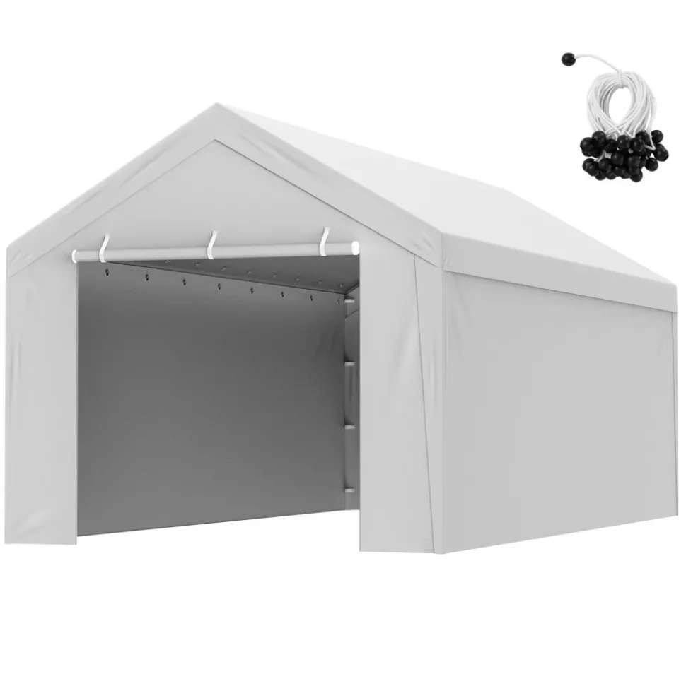 VEVOR Carport Replacement Canopy Cover Top + Side Wall 10 x 20 ft, Garage Tent Shelter Tarp Heavy-Duty Waterproof & UV Protected, Easy Installation with Ball Bungees,Grey (Frame Not Included)