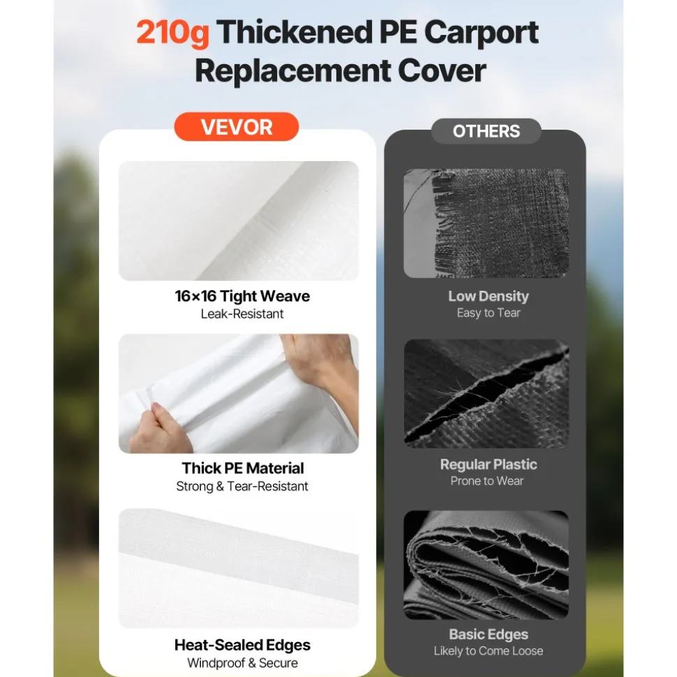 VEVOR Carport Replacement Canopy Cover 10 x 20 ft, Garage Top Tent Shelter Tarp Heavy-Duty Waterproof & UV Protected, Easy Installation with Ball Bungees,Beige (Only Top Cover, Frame Not Include)