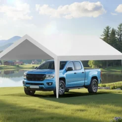 VEVOR Carport Replacement Canopy Cover 10 x 20 ft, Garage Top Tent Shelter Tarp Heavy-Duty Waterproof & UV Protected, Easy Installation with Ball Bungees,Beige (Only Top Cover, Frame Not Include)