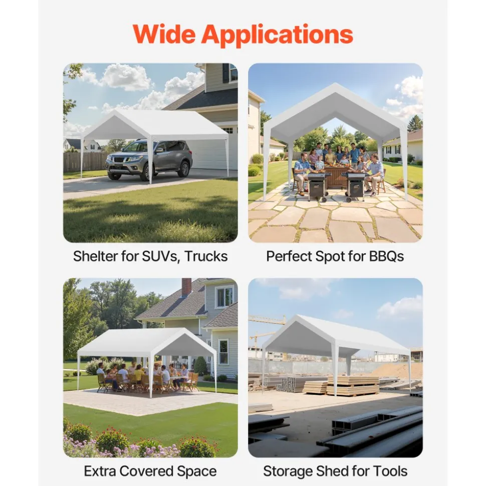 VEVOR Carport Replacement Canopy Cover 10 x 20 ft, Garage Top Tent Shelter Tarp Heavy-Duty Waterproof & UV Protected, Easy Installation with Ball Bungees,Beige (Only Top Cover, Frame Not Include)