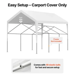 VEVOR Carport Replacement Canopy Cover 10 x 20 ft, Garage Top Tent Shelter Tarp Heavy-Duty Waterproof & UV Protected, Easy Installation with Ball Bungees,Beige (Only Top Cover, Frame Not Include)