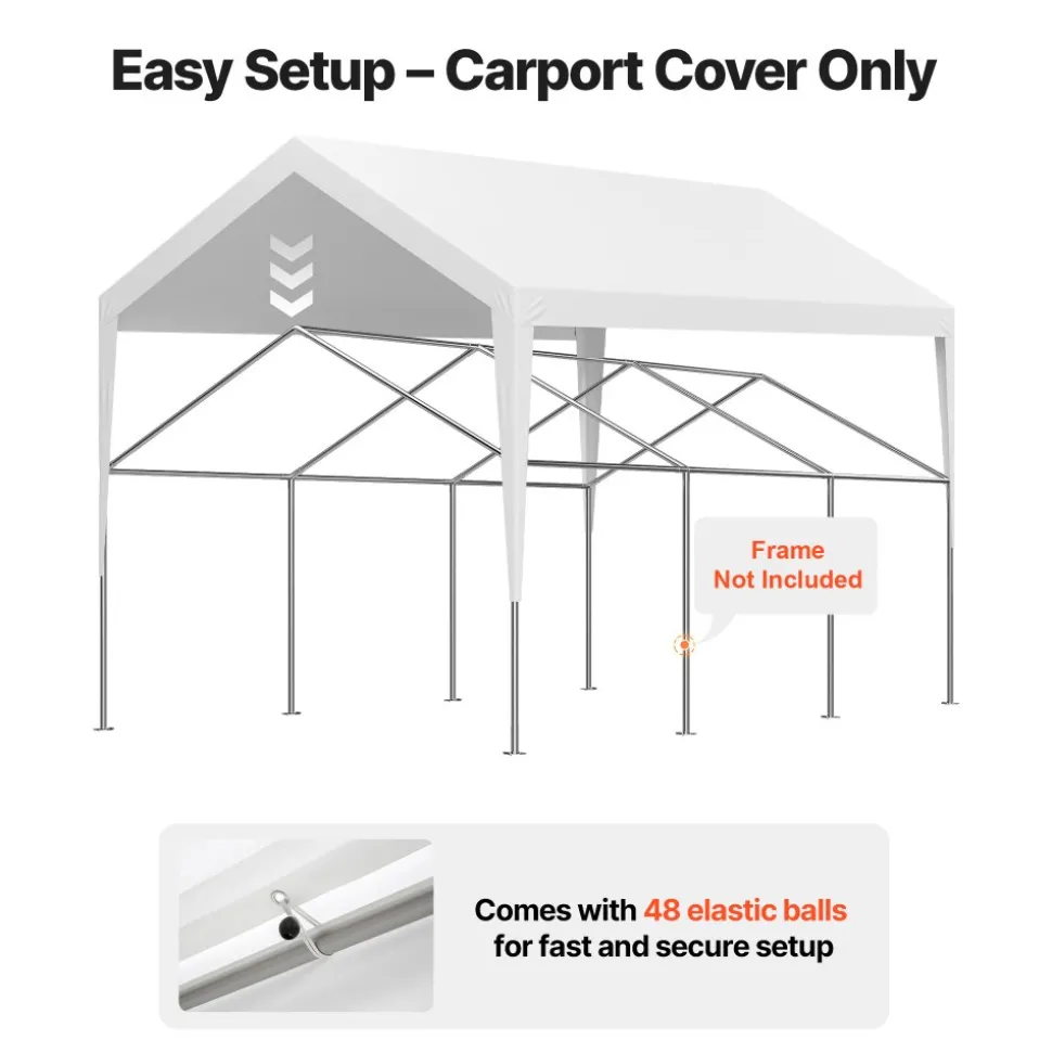 VEVOR Carport Replacement Canopy Cover 10 x 20 ft, Garage Top Tent Shelter Tarp Heavy-Duty Waterproof & UV Protected, Easy Installation with Ball Bungees,Beige (Only Top Cover, Frame Not Include)