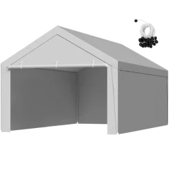 VEVOR Carport Replacement Canopy, 12 x 20 ft Potable Garage Tent Top Tarp with Sidewalls, UV-Resistant & Waterproof, Heavy Duty Car Shelter Tarp with Ball Buggees, Grey, Frame Not Included