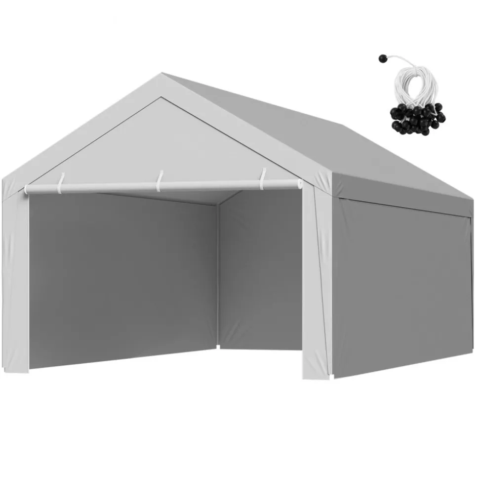 VEVOR Carport Replacement Canopy, 12 x 20 ft Potable Garage Tent Top Tarp with Sidewalls, UV-Resistant & Waterproof, Heavy Duty Car Shelter Tarp with Ball Buggees, Grey, Frame Not Included