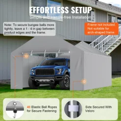 VEVOR Carport Replacement Canopy Cover Side Wall 13 x 20 ft, Garage Tent Shelter Tarp Heavy-Duty Waterproof & UV Protected, Easy Installation with Ball Bungees,Grey (Top and Frame Not Included)