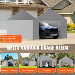 VEVOR Carport Replacement Canopy Cover Side Wall 13 x 20 ft, Garage Tent Shelter Tarp Heavy-Duty Waterproof & UV Protected, Easy Installation with Ball Bungees,Grey (Top and Frame Not Included)