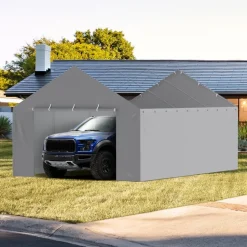 VEVOR Carport Replacement Canopy Cover Side Wall 13 x 20 ft, Garage Tent Shelter Tarp Heavy-Duty Waterproof & UV Protected, Easy Installation with Ball Bungees,Grey (Top and Frame Not Included)