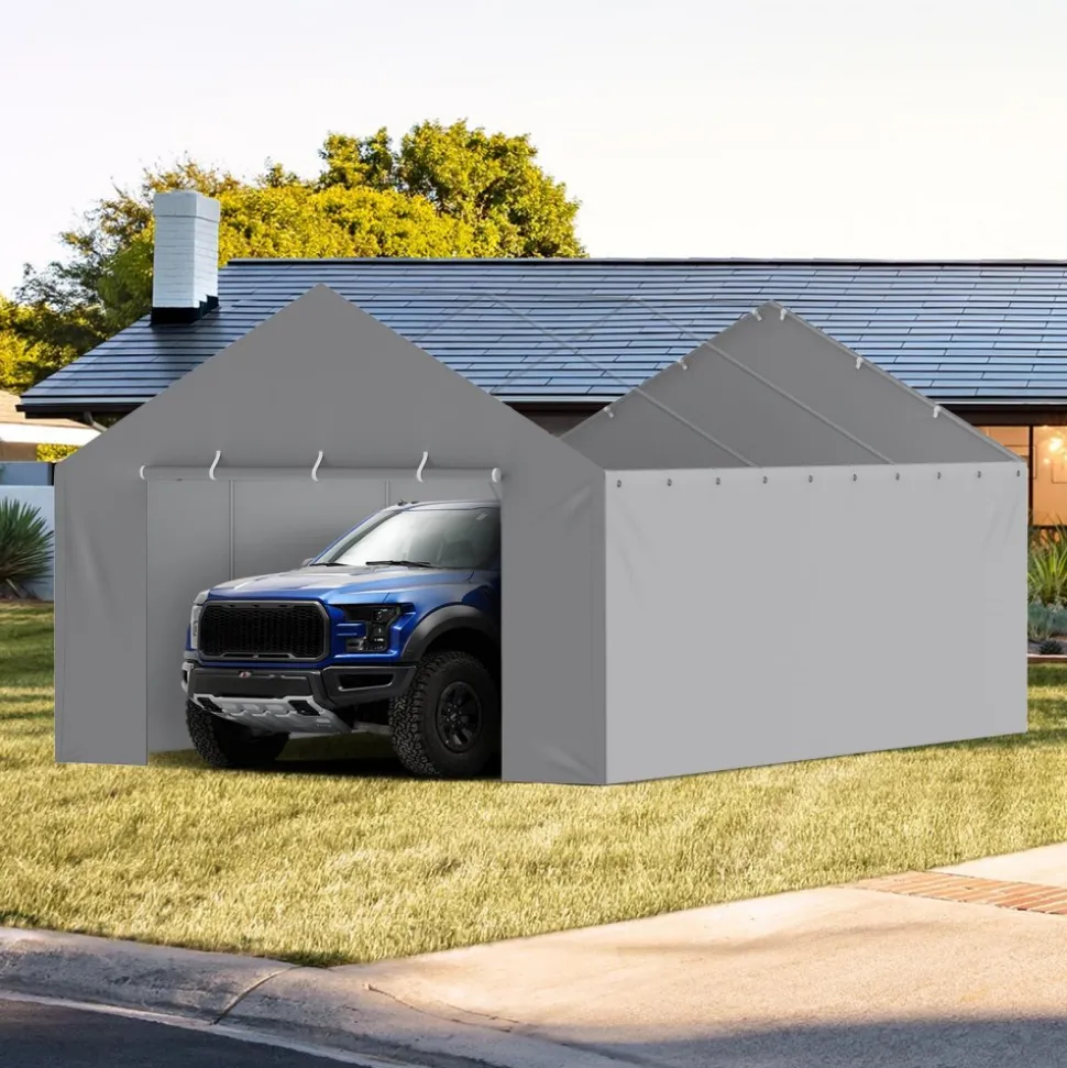 VEVOR Carport Replacement Canopy Cover Side Wall 13 x 20 ft, Garage Tent Shelter Tarp Heavy-Duty Waterproof & UV Protected, Easy Installation with Ball Bungees,Grey (Top and Frame Not Included)