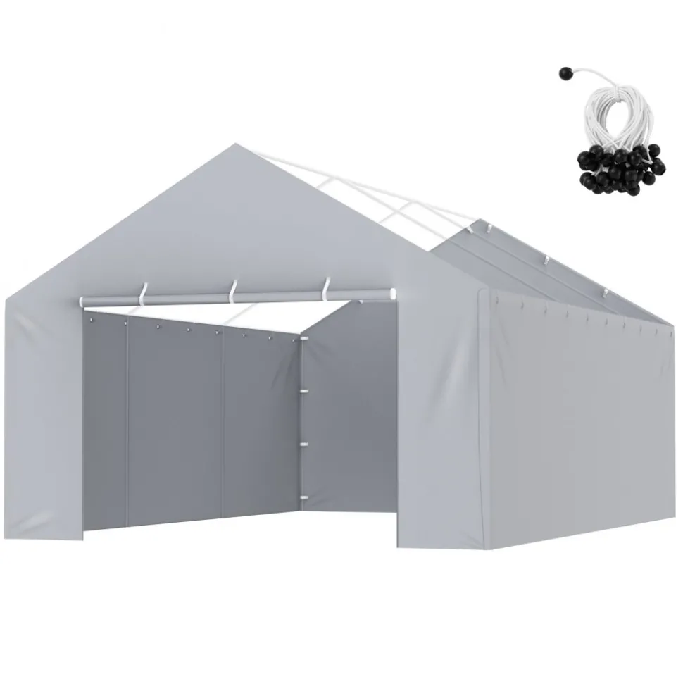 VEVOR Carport Replacement Canopy Cover Side Wall 13 x 20 ft, Garage Tent Shelter Tarp Heavy-Duty Waterproof & UV Protected, Easy Installation with Ball Bungees,Grey (Top and Frame Not Included)
