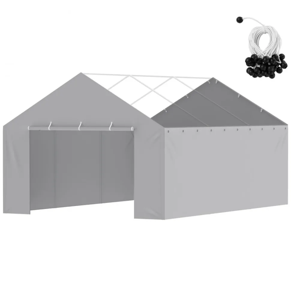 VEVOR Carport Replacement Canopy Cover Side Wall 13 x 20 ft, Garage Tent Shelter Tarp Heavy-Duty Waterproof & UV Protected, Easy Installation with Ball Bungees,Grey (Top and Frame Not Included)