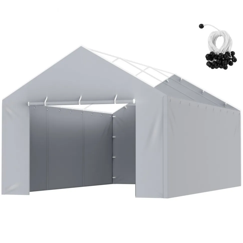 VEVOR Carport Replacement Canopy Cover Side Wall 12 x 20 ft, Garage Tent Shelter Tarp Heavy-Duty Waterproof & UV Protected, Easy Installation with Ball Bungees,Grey (Top and Frame Not Included)