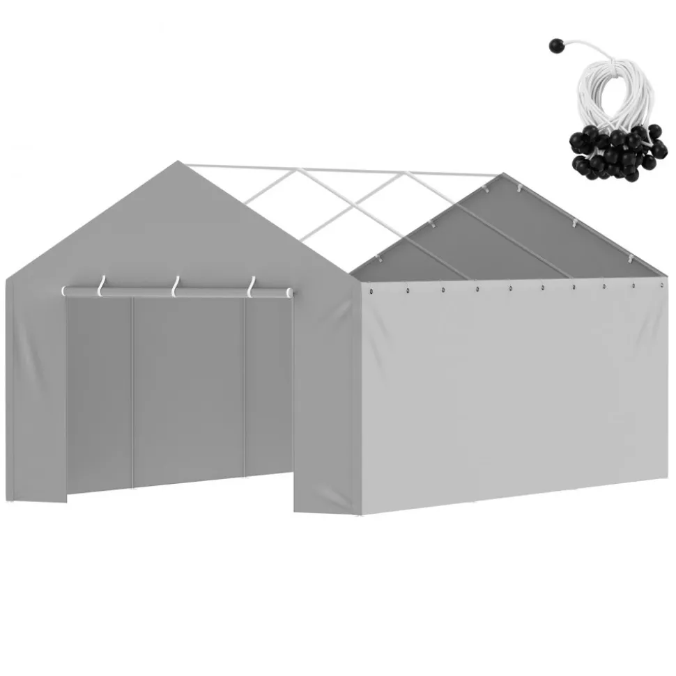 VEVOR Carport Replacement Canopy Cover Side Wall 12 x 20 ft, Garage Tent Shelter Tarp Heavy-Duty Waterproof & UV Protected, Easy Installation with Ball Bungees,Grey (Top and Frame Not Included)