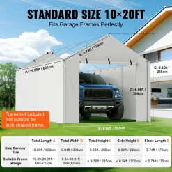 VEVOR Carport Replacement Canopy Cover Side Wall 10 x 20 ft, Garage Tent Shelter Tarp Heavy-Duty Waterproof & UV Protected, Easy Installation with Ball Bungees,White (Top and Frame Not Included)