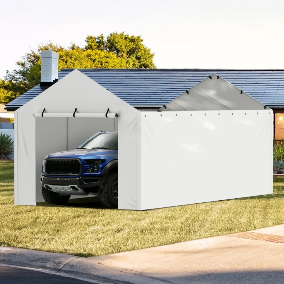 VEVOR Carport Replacement Canopy Cover Side Wall 10 x 20 ft, Garage Tent Shelter Tarp Heavy-Duty Waterproof & UV Protected, Easy Installation with Ball Bungees,White (Top and Frame Not Included)