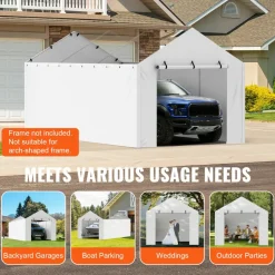 VEVOR Carport Replacement Canopy Cover Side Wall 10 x 20 ft, Garage Tent Shelter Tarp Heavy-Duty Waterproof & UV Protected, Easy Installation with Ball Bungees,White (Top and Frame Not Included)
