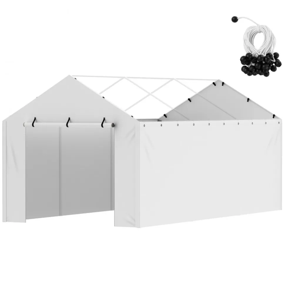 VEVOR Carport Replacement Canopy Cover Side Wall 10 x 20 ft, Garage Tent Shelter Tarp Heavy-Duty Waterproof & UV Protected, Easy Installation with Ball Bungees,White (Top and Frame Not Included)
