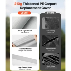 VEVOR Carport Replacement Canopy, 10 x 20 ft Potable Garage Tent Top Tarp, UV-Resistant & Waterproof Car Shelter Tarp, Heavy Duty Car Port Cover with Ball Buggees, Grey, Frame Not Included