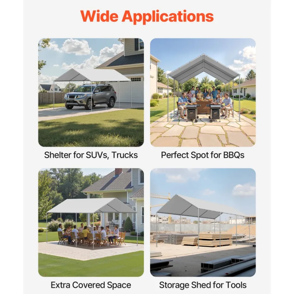 VEVOR Carport Replacement Canopy, 10 x 20 ft Potable Garage Tent Top Tarp, UV-Resistant & Waterproof Car Shelter Tarp, Heavy Duty Car Port Cover with Ball Buggees, Grey, Frame Not Included